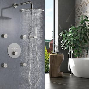 Thermostatic Single-Handle 3-Spray Patterns Shower System with Body Jets in Brushed Nickel (Valve Included)