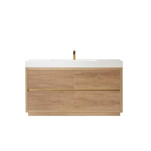 Palencia 60 in. W x 20 in. D x 33.9 in. H Bath Vanity in North American Oak with White Composite Integral Sink and Top