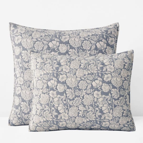 Company Cotton Kyla Floral Quilted Smoke Blue Cotton Standard Sham