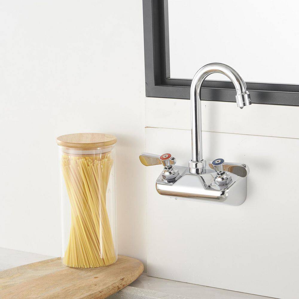 Polished Chrome 2-Handle Wall Mount Kitchen Faucet with Swivel Spout