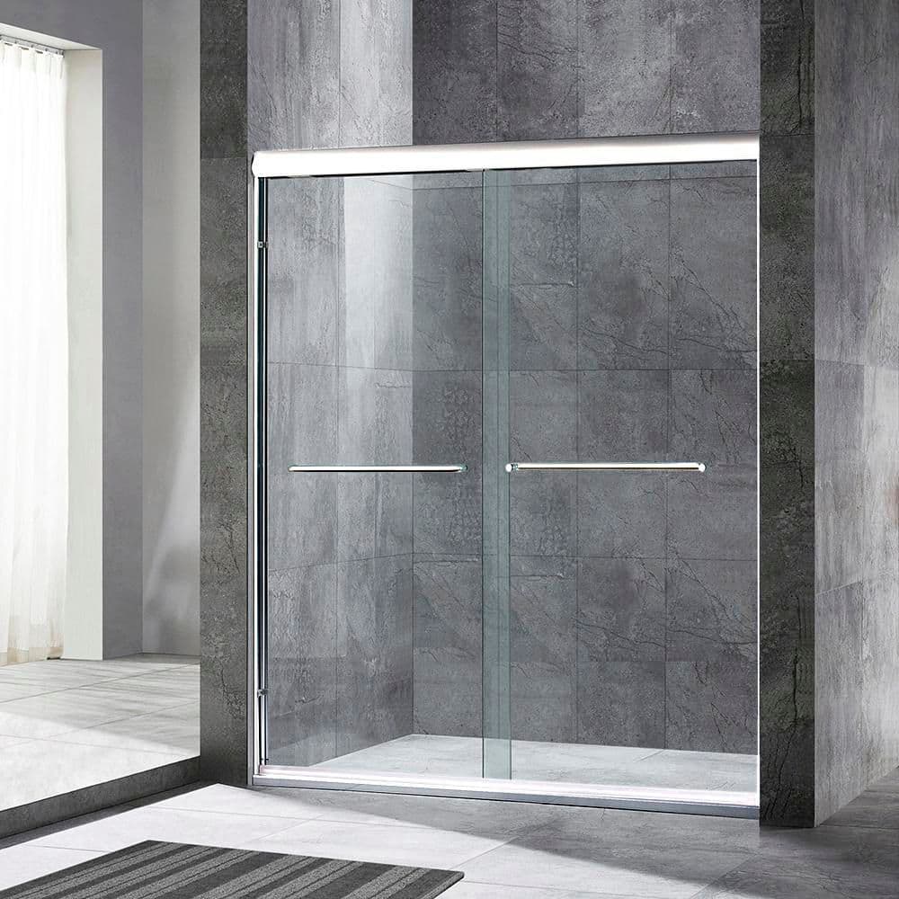 56-60 in. W x 72 in. H Double Sliding Semi Frameless Shower Door in Chrome Finish with 5/16 in. (8mm) Clear Glass price history on PriceWatchPro