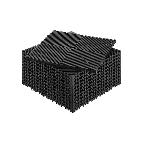 Interlocking Drainage Mat, 12 x 12 in. x 0.6 in. T Modular Interlocking, Drainage Mats, Black (12-Pieces, 12 sq. ft. )
