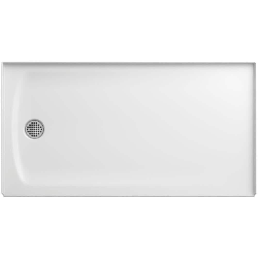 Ballast White Resin Concrete 60" x 32" Shower Base with Left-Hand Drain