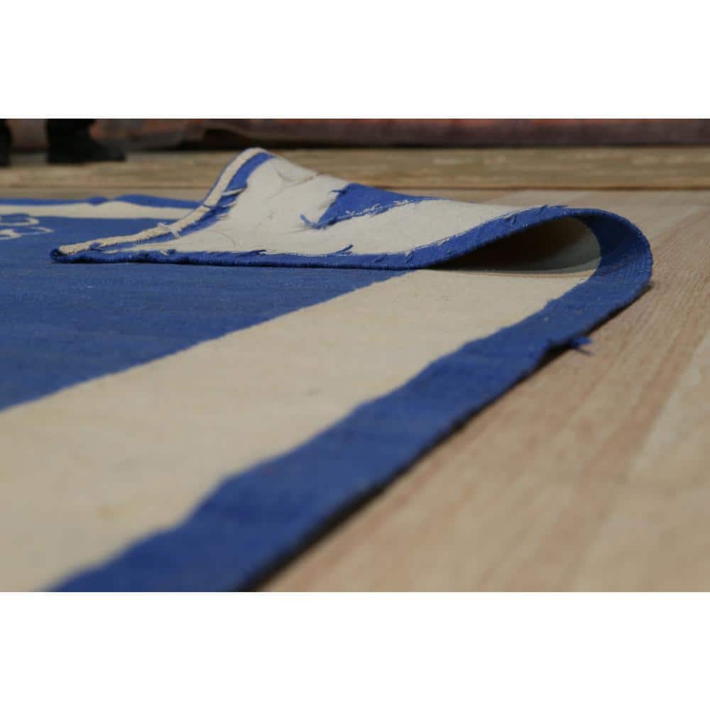 Handwoven Artisanal Blue Wool 6' x 8' Flatweave Area Rug