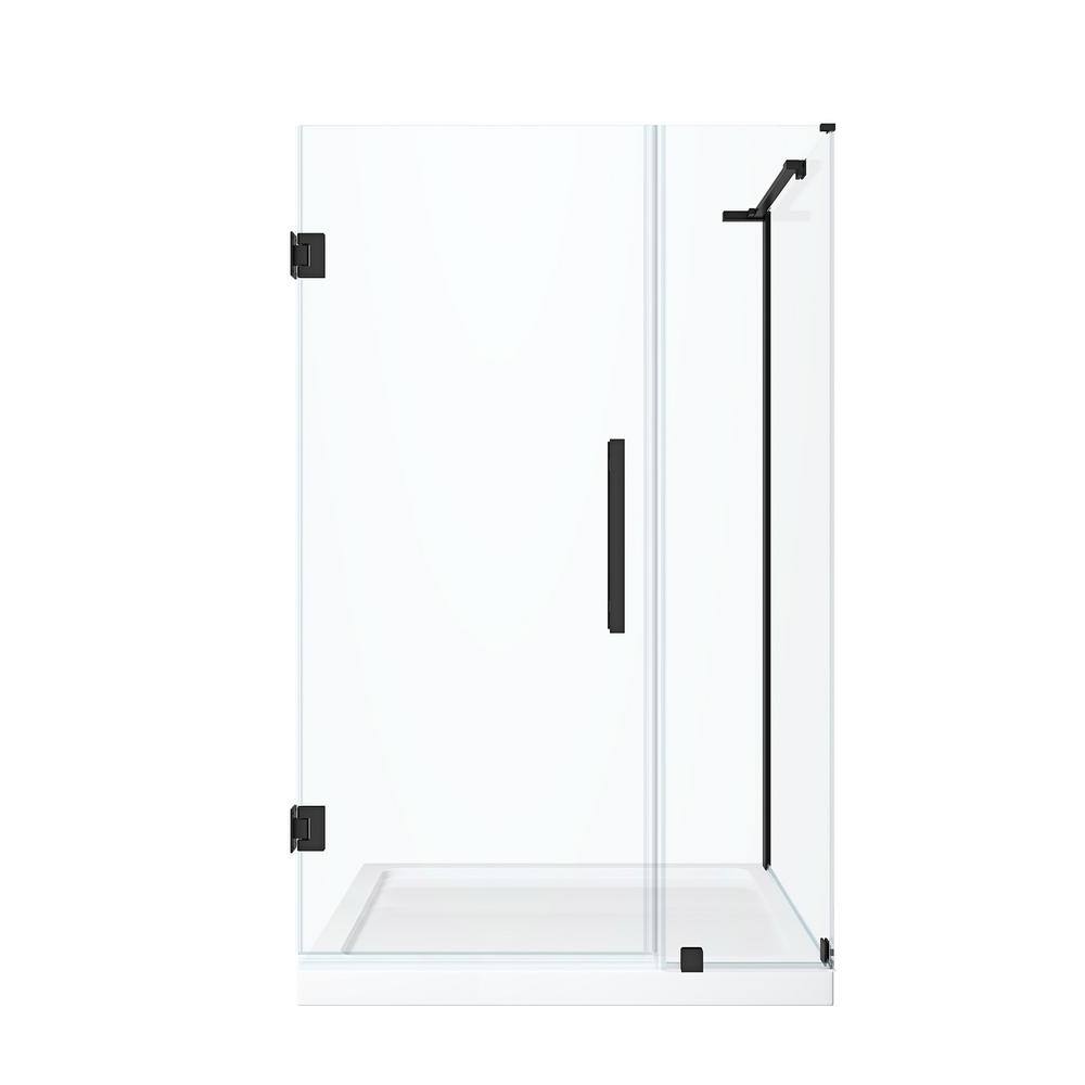 Tampa-Pro 38'' Black Frameless Corner Shower Kit with Acrylic Base