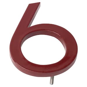 4 in. Brick Red Aluminum Floating or Flat Modern House Number 6