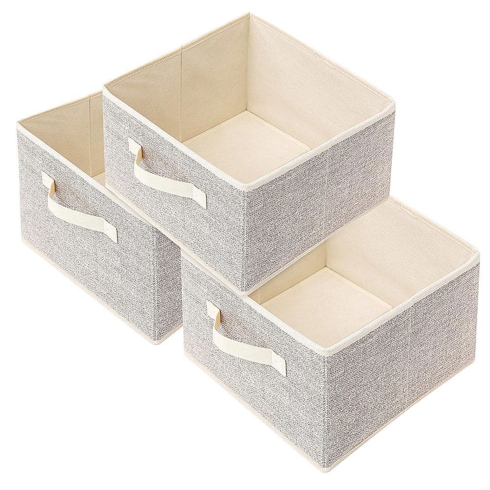 Natural Beige 11 in x 7.8 in Non-Woven Fabric Storage Baskets with Handles, Set of 3 price history on PriceWatchPro