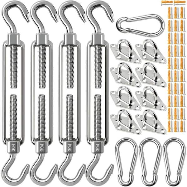 6 in. 304 Stainless Steel Heavy Duty Sun Shade Sail Hardware Kit with Turnbuckles for Outdoor Garden Installation