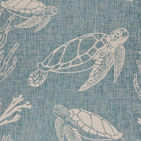 Naira Tropical Aqua Blue/White 7 ft. 6 in. x 9 ft. 5 in. Turtle