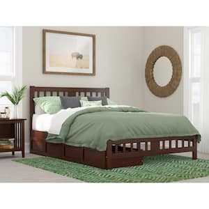 Tahoe Walnut Queen Solid Wood Storage Platform Bed with Footboard and 2 Drawers