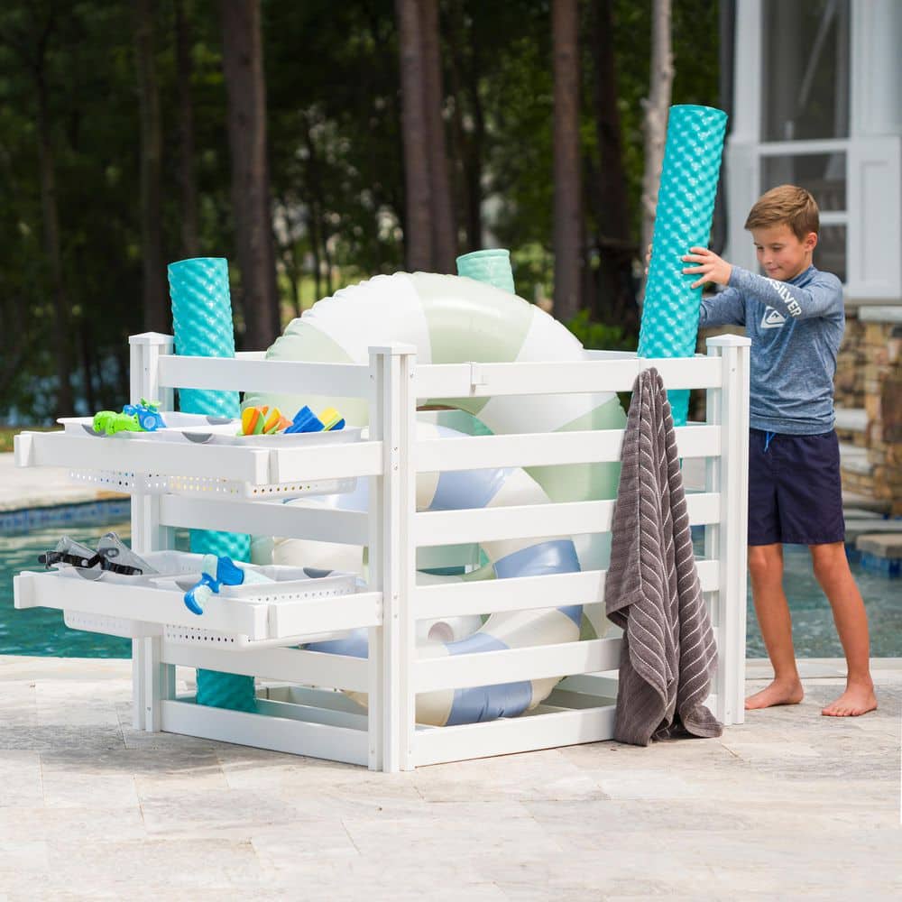 White UV Resistant Vinyl Outdoor Pool Float Storage Organizer