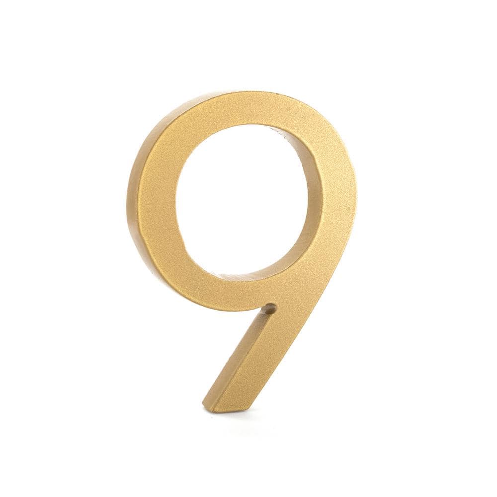 "8"" Gold Aluminum floating or flat Modern House Numbers 0-9 - 9" product image for price tracking