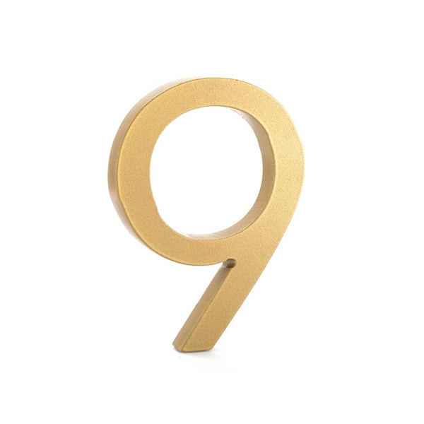 8 in. Gold Aluminum floating or flat Modern House Numbers 0-9 - 9