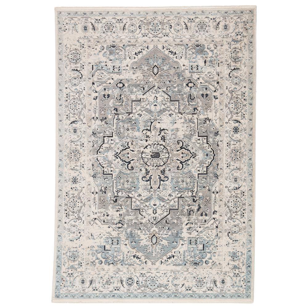 Linzi Power Loomed Blue/Gray 6 ft. x 9 ft. Medallion Area Rug