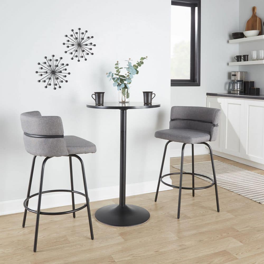 Cinch 26" Light Gray Swivel Counter Stools with Black Metal Frame, Set of 2