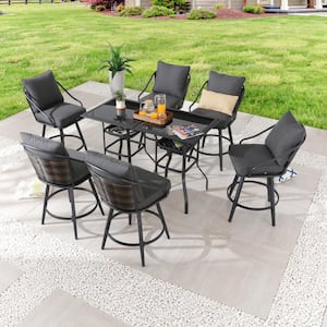 8-Piece Metal Bar Height Outdoor Dining Set with Gray Cushions