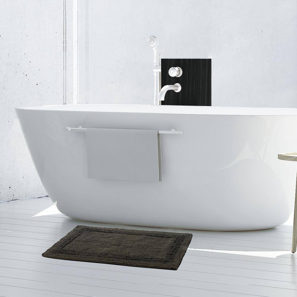 Black Cotton Blend Stonewash Rectangular Bath Rug 20" x 34"