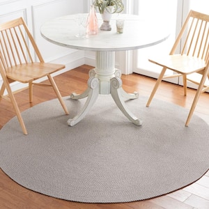 Braided Gray Ivory 5 ft. x 5 ft. Abstract Round Area Rug