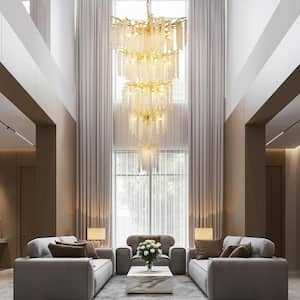 28-Lights Gold Luxury Crystal Chandelier for Dining Room, Living Room, Kitchen Island-No Bulbs Included