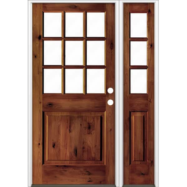Krosswood Doors 50 in. x 80 in. Alder 2 Panel Left-Hand/Inswing Clear Glass Red Chestnut Stain Wood Prehung Front Door w/Right Sidelite