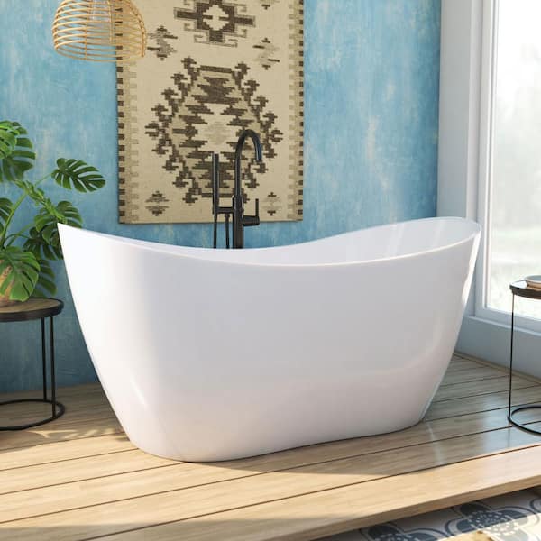 DreamLine Nile 59 in. x 28 in. Acrylic Flatbottom White Bathtub with Black Drain