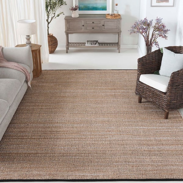 Natural Fiber 8 ft. x 10 ft. Light Brown/Beige Striped Woven Marle Area Rug