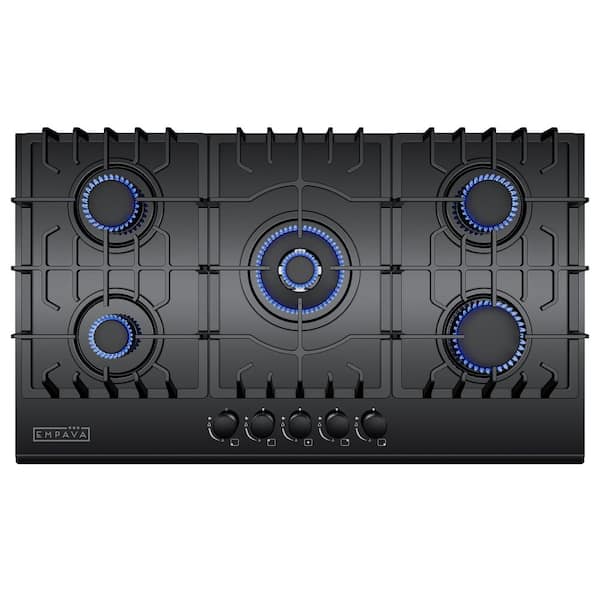 36 in. 5 Burners Recessed Gas on Glass Cooktop in Black with LP Convertible-CSA Certified-Kitchen Stove