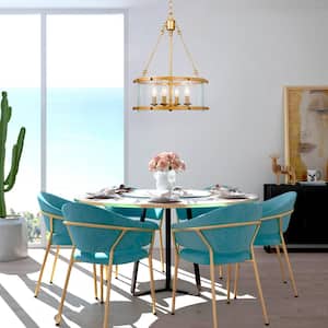 Mid-Century Drum Dining Room Chandelier 3-Light Brushed Gold Coastal Breakfast Nook Chandelier with Seeded Glass Plates