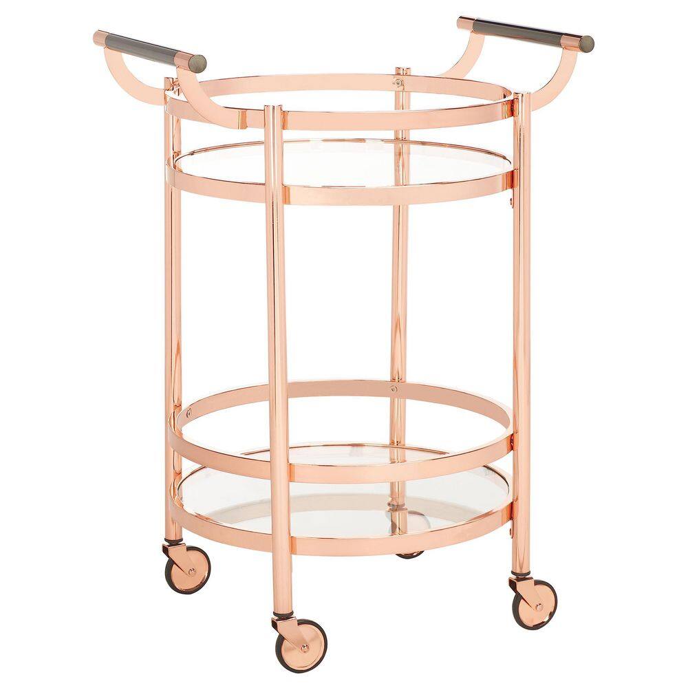 Rose Gold Nickel Trim Handle/Tempered Glass 2-Tier Round Bar Cart Outdoor Tables Serving Bars price history on PriceWatchPro
