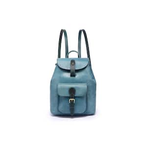 10.5 in. Turquoise Color Genuine Leather Backpack with Adjustable Shoulder Straps