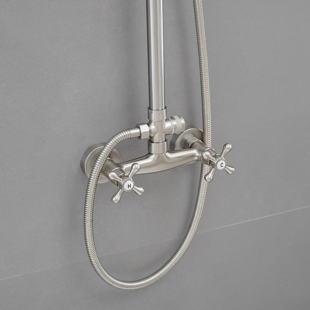 Adjustable Nickel Dual Head Rain Shower System with Handheld