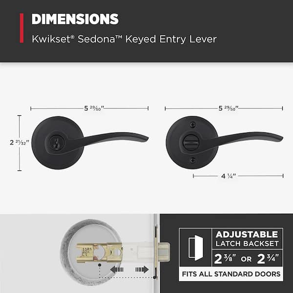 Kwikset Sedona Matte Black Reversible Round Wave Keyed Entry Door