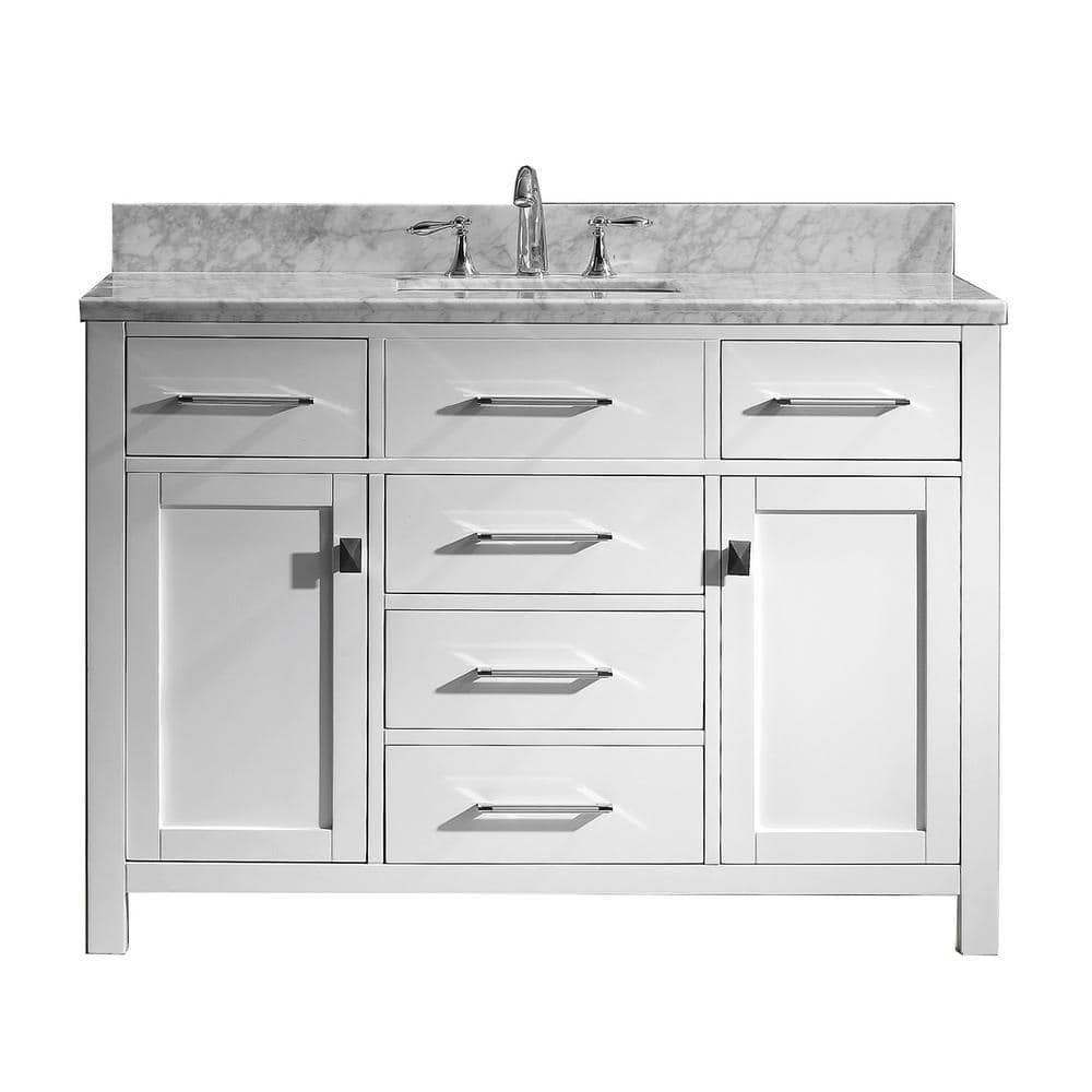 Virtu USA Caroline 48 in. W x 22 in. D x 34 in. H Single Sink Bath Vanity in White with Marble Top -  MS2048WMSQWH1NM
