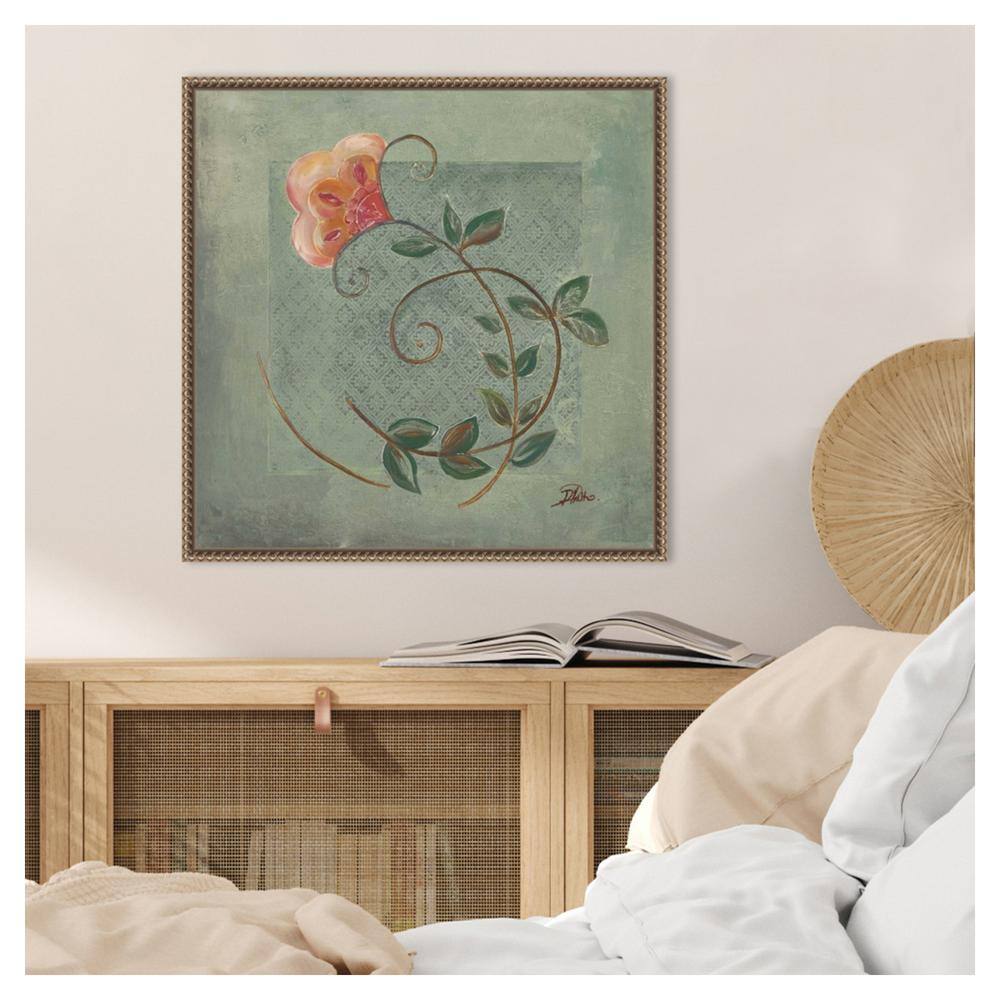 Floral Ornaments in Green II Abstract Canvas Print with Bronze Frame