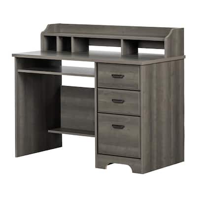 44.75 in. Gray Maple Rectangular 3 -Drawer Computer Desk with Hutch