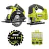 RYOBI ONE+ 18V Cordless 2-Tool Combo Kit with 5-1/2 in. Circular Saw and Jig Saw (Tools Only) with Extra Blades PCL500525SB-A065101-A14AK102