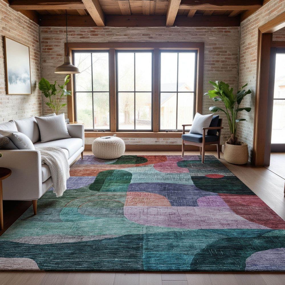 Mayfield Premium Machine Washable Abstract AMF1115 Green 5 ft. x 7 ft. 6 in. Area Rug price history on PriceWatchPro