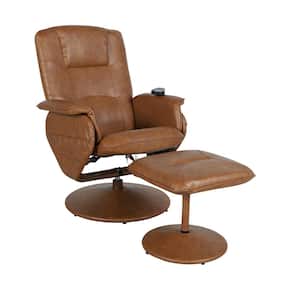 Brown Faux Leather Arm Chair Recliner with Ottoman