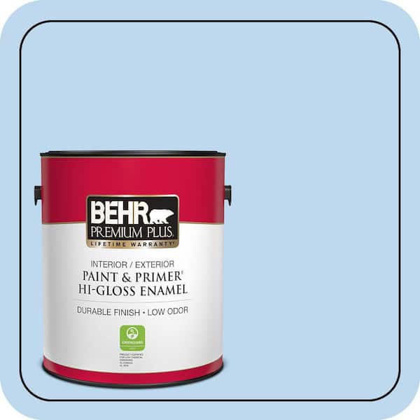 BEHR PREMIUM PLUS 1 gal. #P520-1 First Rain Hi-Gloss Enamel Interior/Exterior Paint & Primer