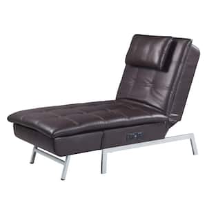 Padilla 70 in. Brown Fabric Chaise Lounge with Pillow and USB Port