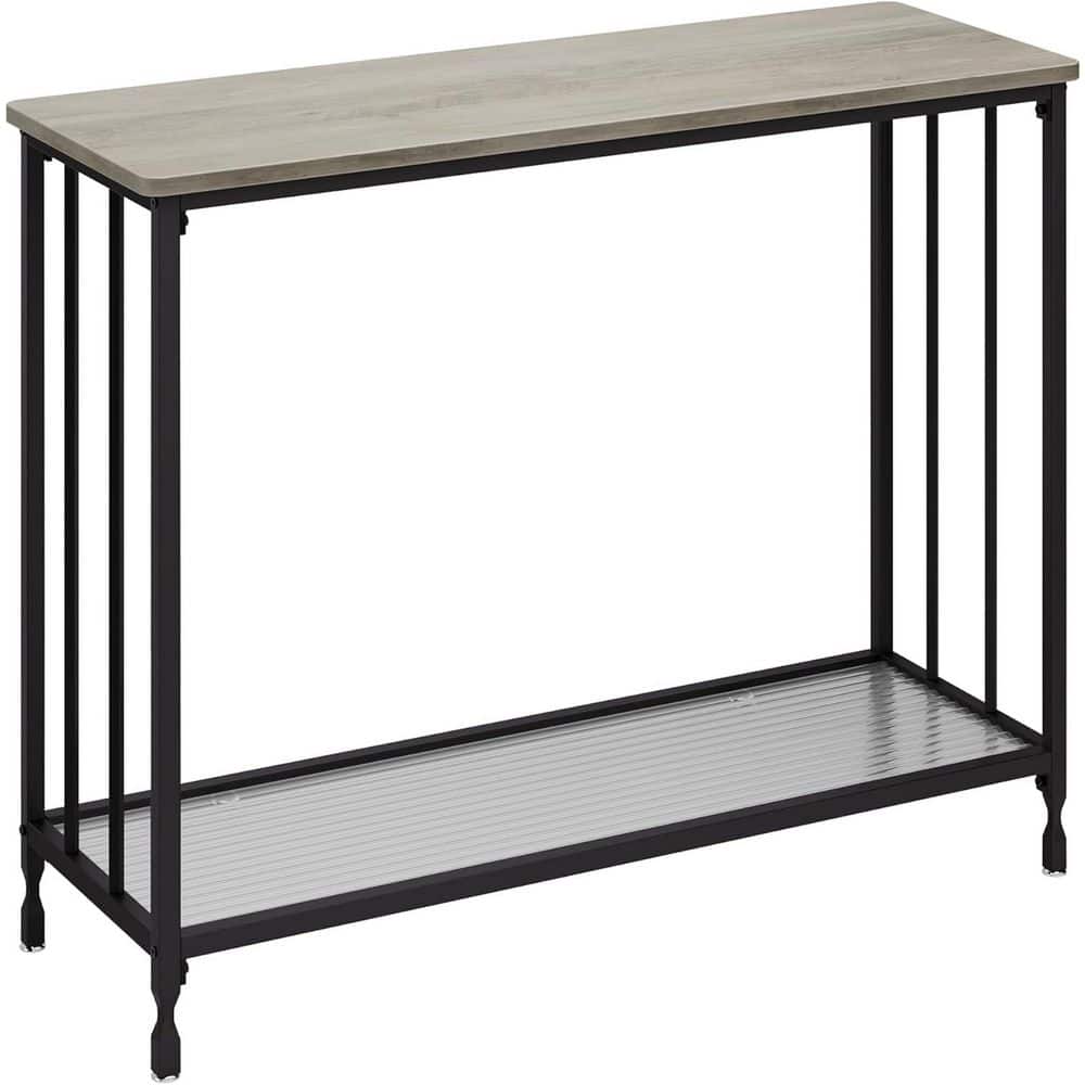 33.5 in. Grey Rectangle Wood Console Table with Glass Shelf and Metal Frame, Entryway Table for Living Room, Bedroom price history on PriceWatchPro