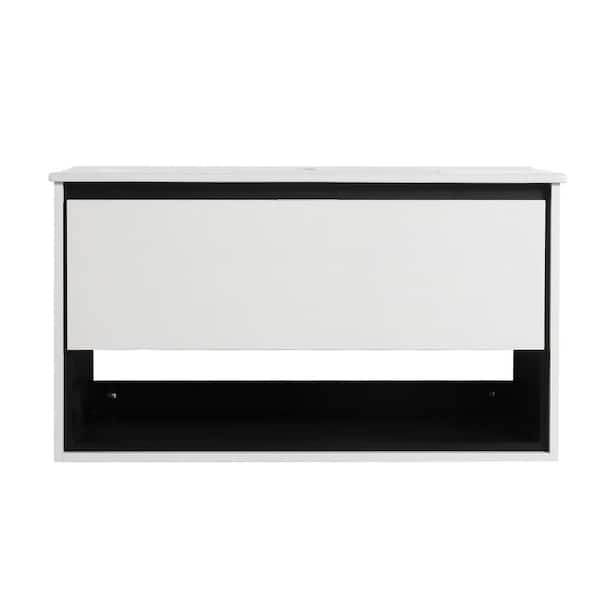 JimsMaison 40 in. W x 18 in. D x 20 in. H Bathroom Vanity in White with White Ceramic Top