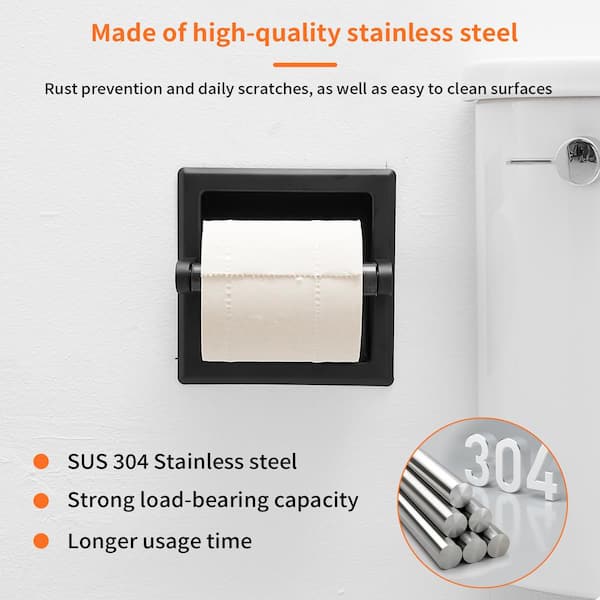 Neodrain Recessed Toilet Paper Holder, Matte Black Toilet Tissue Holder With Storage Cabinet For Toilet Brush Holder, 304 Stainless Steel Wall Bathroom Roll Paper Holder