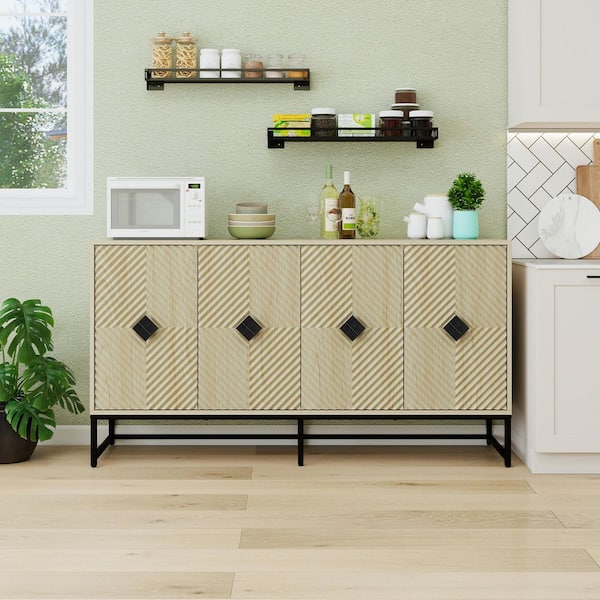 4-Door Modern Sideboard Buffet Cabinet with Adjustable Shelf-Ideal for Living Room, Dining Room and Kitchen in Natural