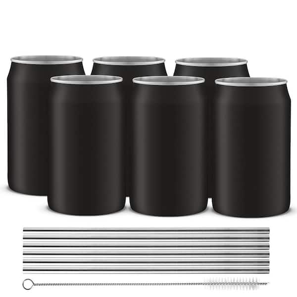 JoyJolt 16 oz. Black Stainless Can Tumbler, (Set of 6)