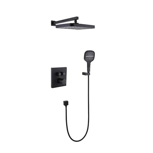 Dimakai Single Handle 3-Spray Shower Faucet 1.8 GPM Thermostatic Shower System with Anti Scald Valve in Matte Black