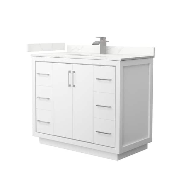 Wyndham Collection Icon 42 in. W x 22 in. D x 35 in. H Single Bath Vanity in White with Giotto Quartz Top