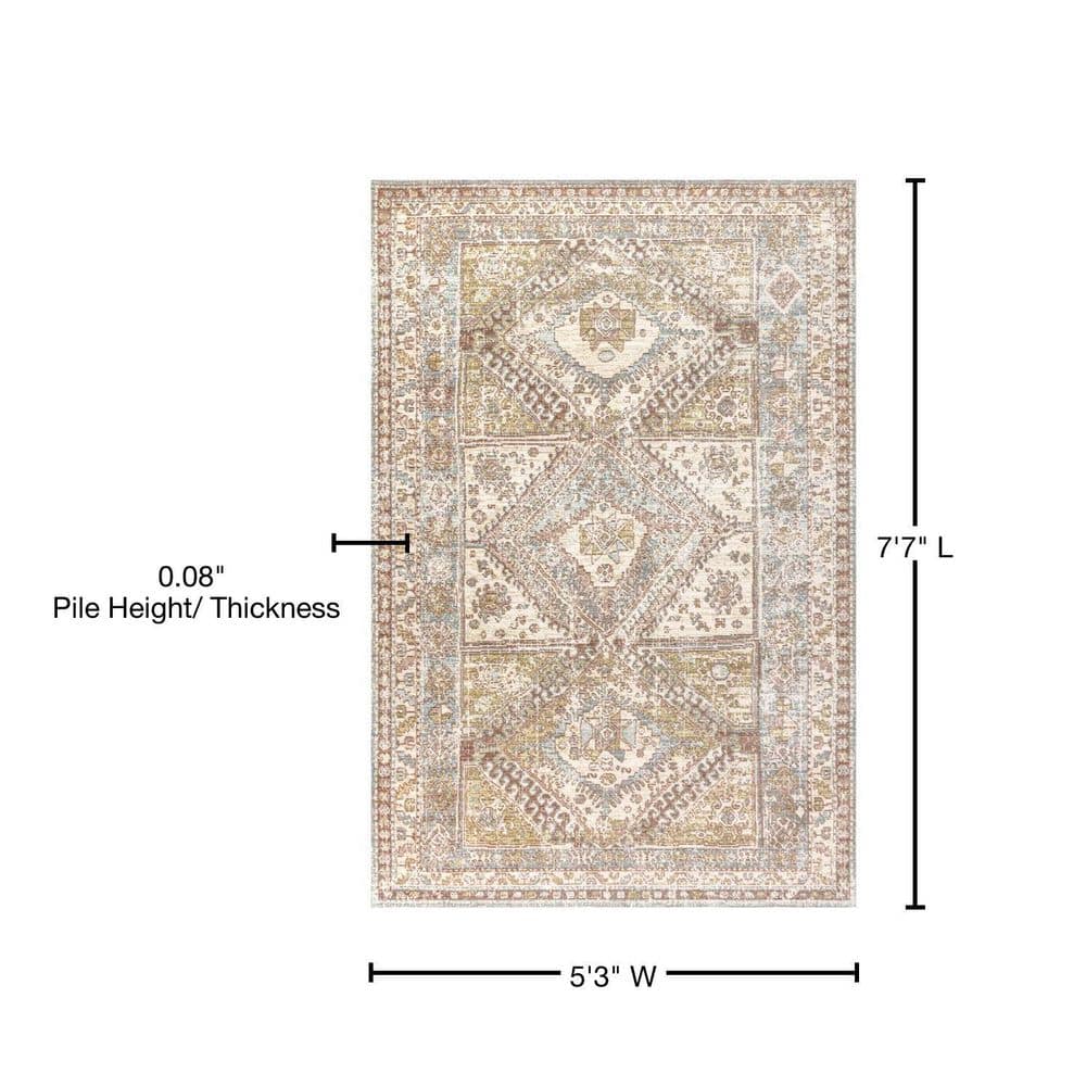 Light Blue and Ivory Medallion Synthetic Area Rug, 5 x 8