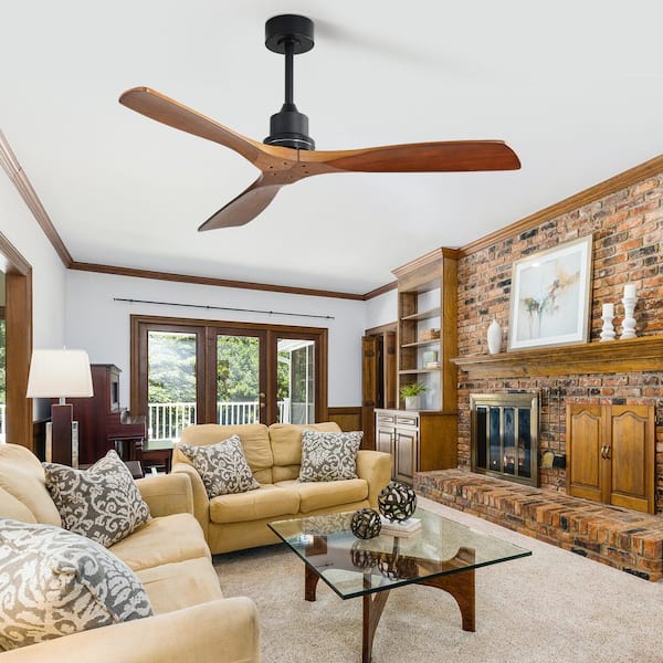 52 in. W Indoor/Outdoor Black Modern Ceiling Fan with Remote without Light