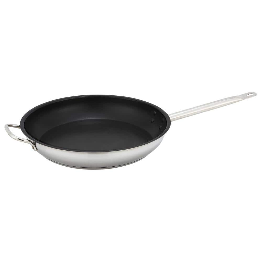 Winco 12 in. Non-stick Stainless Steel Frying Pan with Helper Handle ...